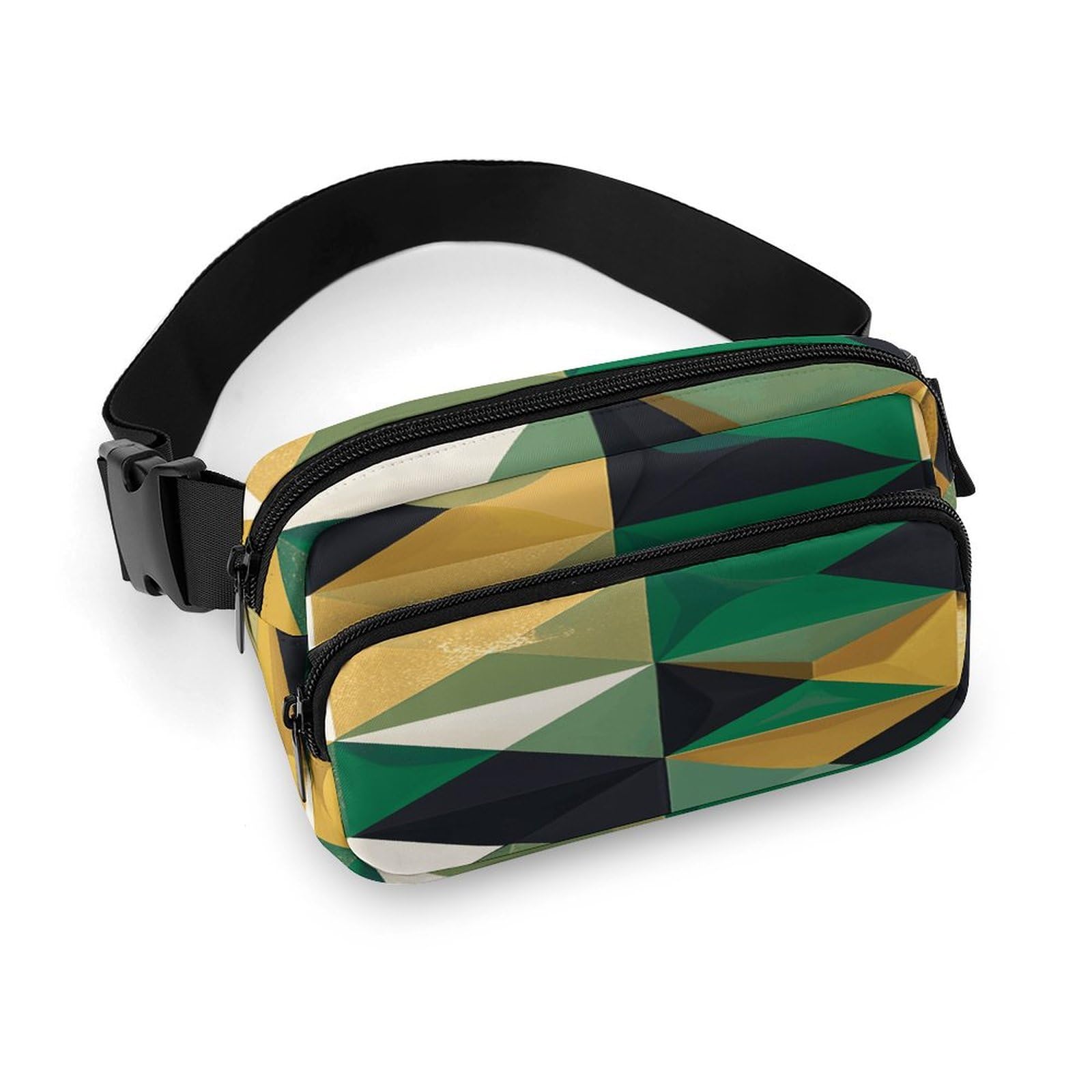Sac banane de course géométrique noir et vert avec sangle réglable - 8