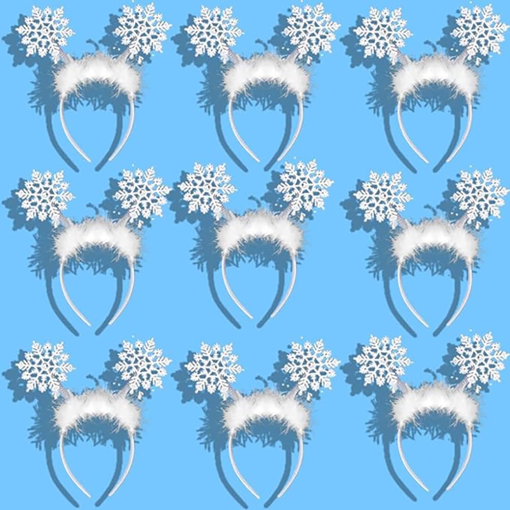 12pcs Christmas Snowflake Headband, Cute Snowflake Hair Hoops for kids Girls Winter Holiday Party in Bulk