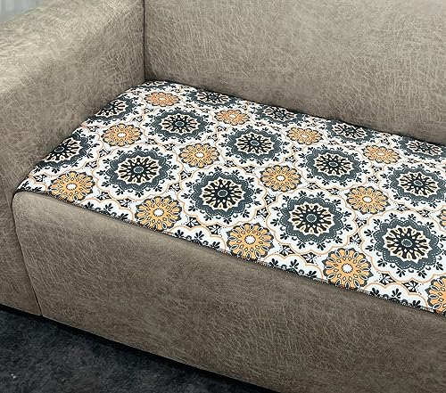 Image of Printed Sofa seat Cover for 5 Seater (3+1+1) with Heavy Antiskid Backing & Machine Washable Sofa seat Runner for Couch - Orange
