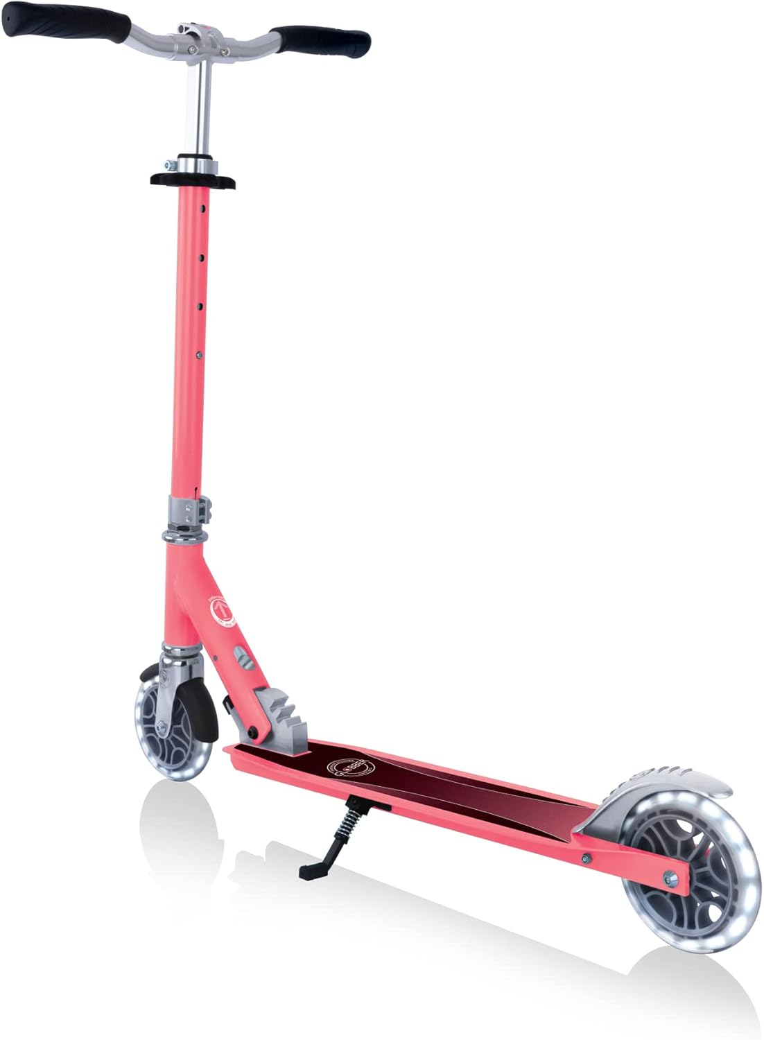GLOBBER Flow Element Lights 2 Wheel Aluminium Scooter with Luminous Wheels, Scooters for Kids 5-7, Kids and Teens - Coral Pink