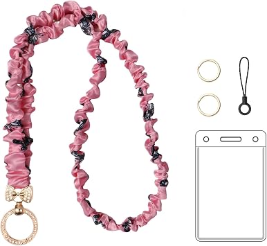 Scrunchie Teacher Lanyards for ID Badges Keys, Long Neck Key Lanyard Straps for Women Card Holder Keychain Wallet