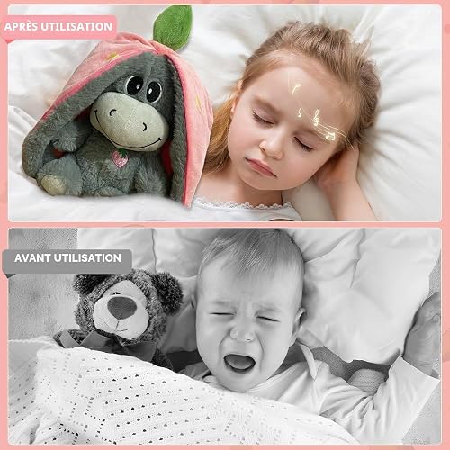 KUWUNG Peluche âne qui respire, âne en peluche de 32 cm avec battement de cœur, respiration, musique et lumières, douce peluche poupée fraise avocat, peluche âne qui respire pour soulager l'anxiété - 5