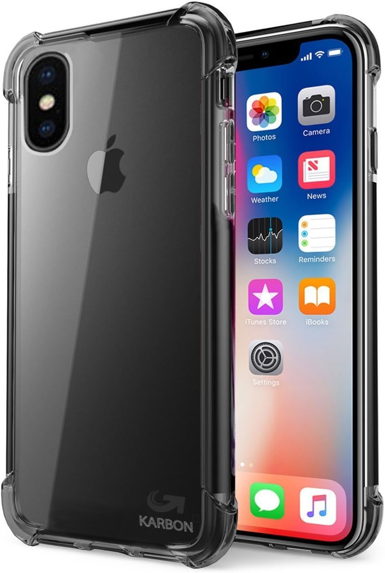 Karbon iPhone X Case, iPhone 10 Cover, [Vapor Air Cushion] [Scratch Resistant] [Transparent Crystal Clear Soft TPU Bumper] Gel Jelly Glossy Black