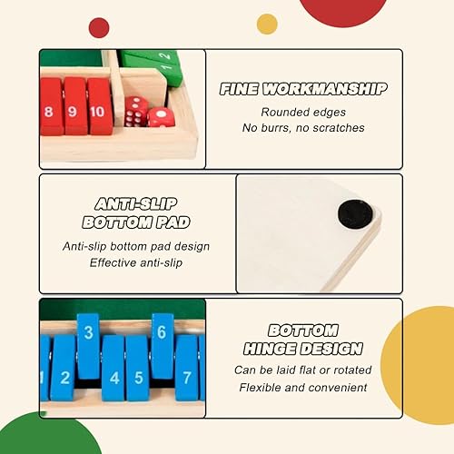 Miniatura 5 de Wooden Shut The Box Game, 4 Players, Educational Dice Board Game, Numbered Tiles, Home Classroom Camping, Anti-Slip Bottom