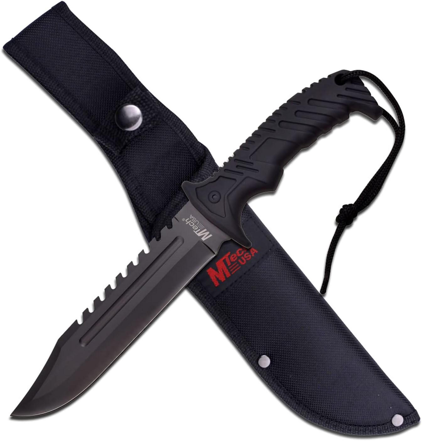 MT-20-57BK Fixed Blade Hunting Knife, black Blade, black Rubberized Handle, 12.5" Overall