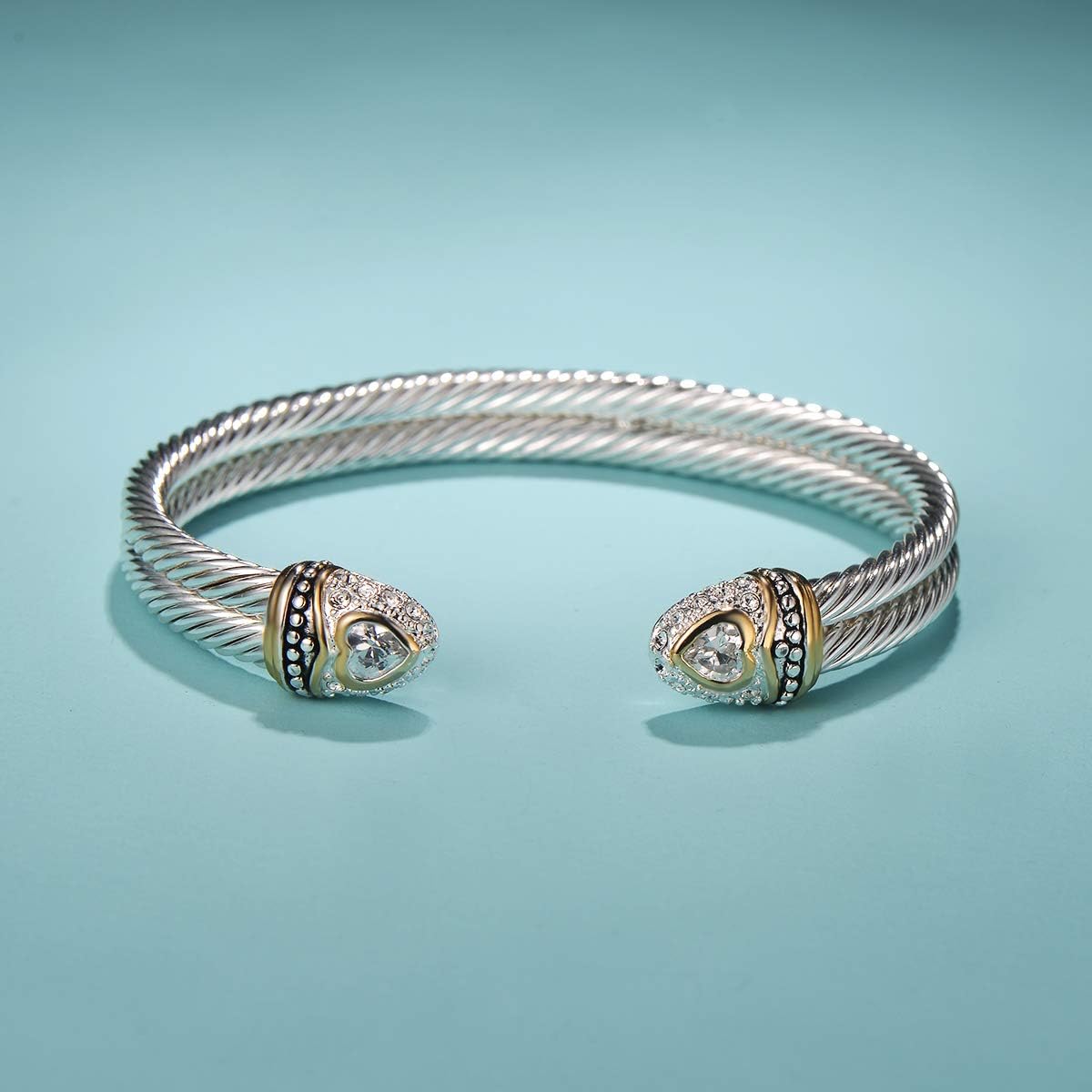 UNY Designer Inspired Jewelry Double Cable Wire CZ Antique Bangle Elegant Beautiful (White) - Image 2