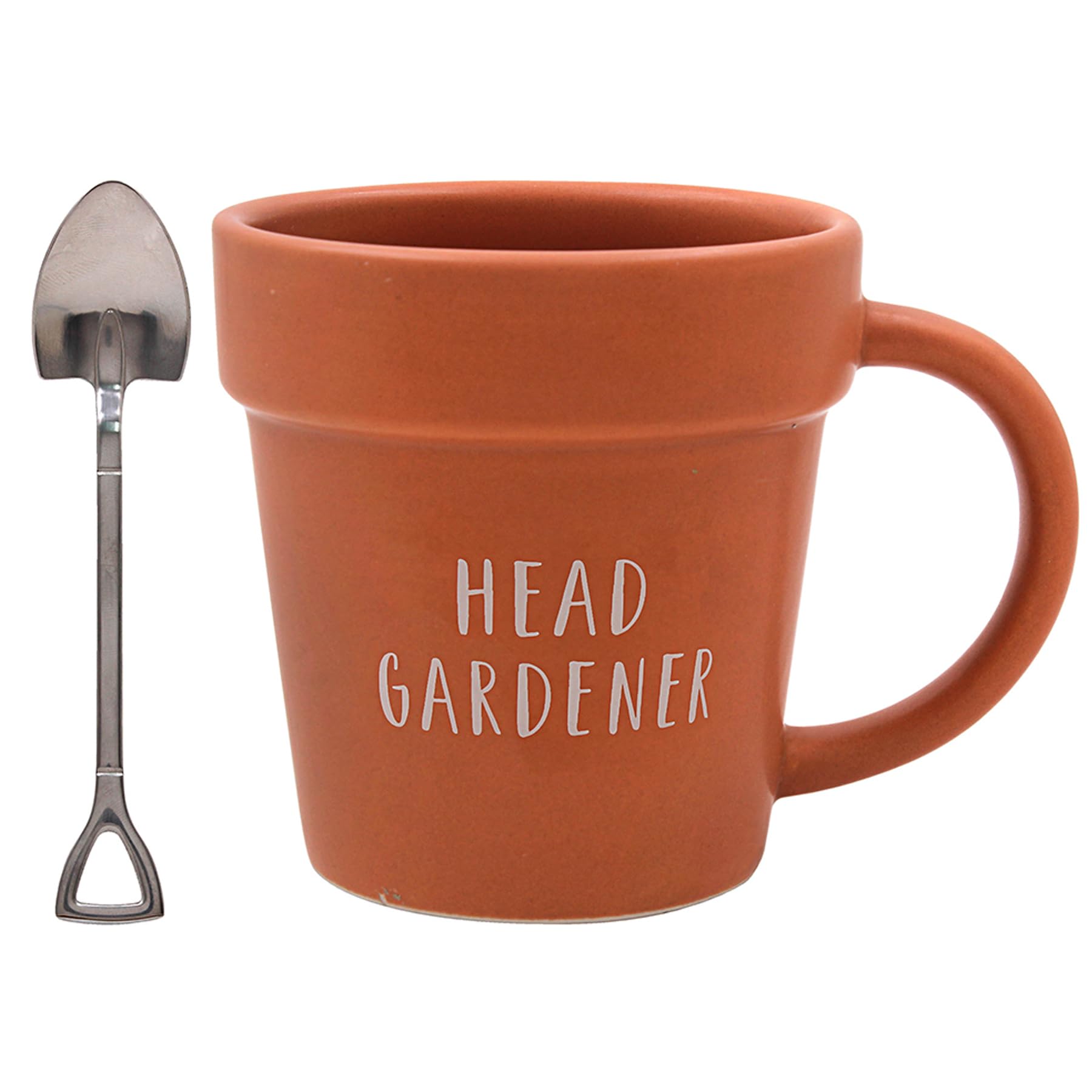 Plant Pot Mug and Shovel Tea Spoon Green Fingers Range, Tea and Coffee Mugs for Hot Drinks | Printed Mug for Kitchen & Home | Reusable Ceramic Cups for Every Occasion (Head Gardener 4758)