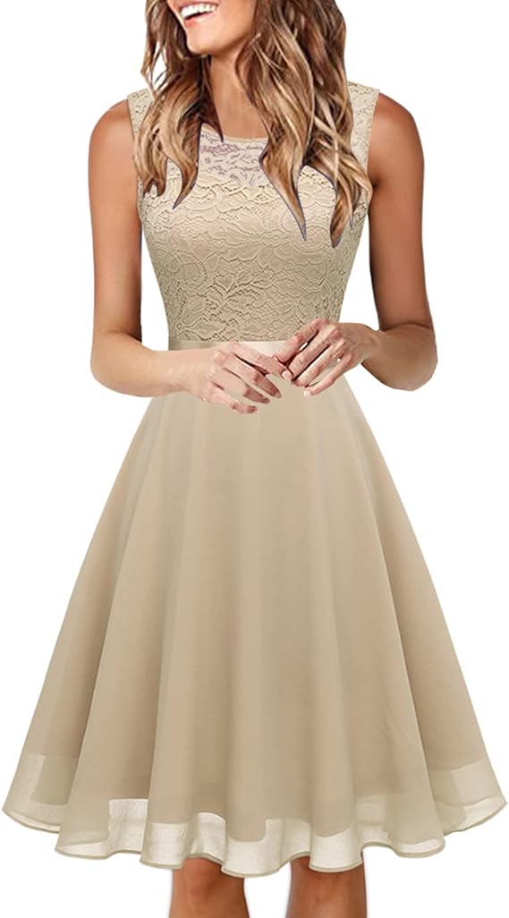 Amazon Co Jp レースワンピース Foreted パーティードレス 無地 薄手 ノースリーブドレス 着痩せ Oネック エレガンス ハイウエスト 膝丈スカート Aライン レトロワンピ ファッションドレス オトナ 大きいサイズ スラインドレス ファッション