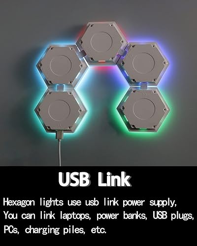 Miniatura 7 de Luces LED hexagonales, luces de pared hexagonales inteligentes con control remoto, paneles de pared hexagonales de doble control con alimentación