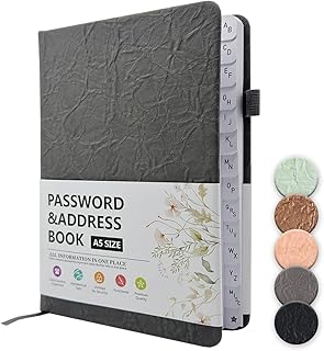 WWYSSZ Carnet de mots de passe avec onglets alphabétiques, carnet d'adresses A5 avec onglet A-Z mots de passe, carnet de notes, gestionnaire de mots de passe, espace pour 480 mots de passe, avec