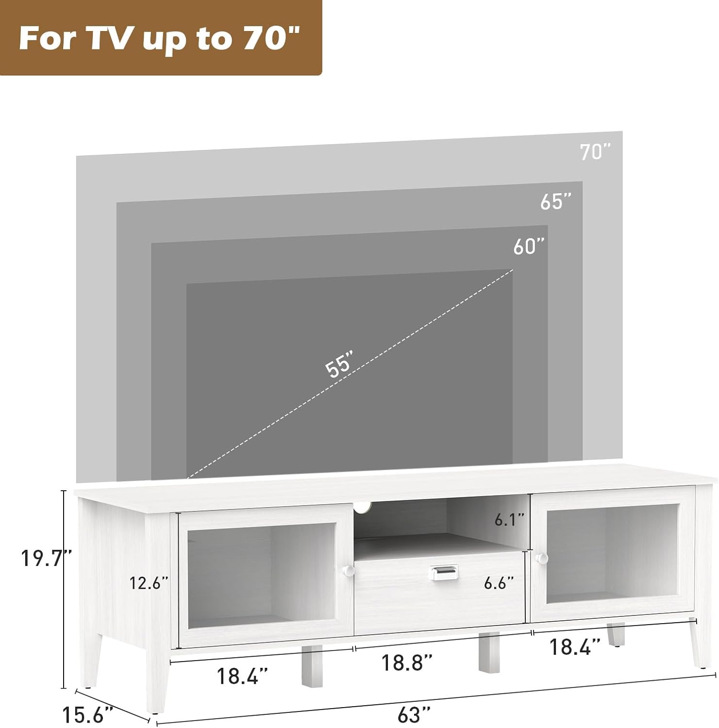 Bonzy Home TV Stand and Coffee Table Set of 2, Modern TV Console Coffee Table Set with Glass Door for up to 65" TV, Wooden TV Stand Set with Storage Drawer for Living Room, White