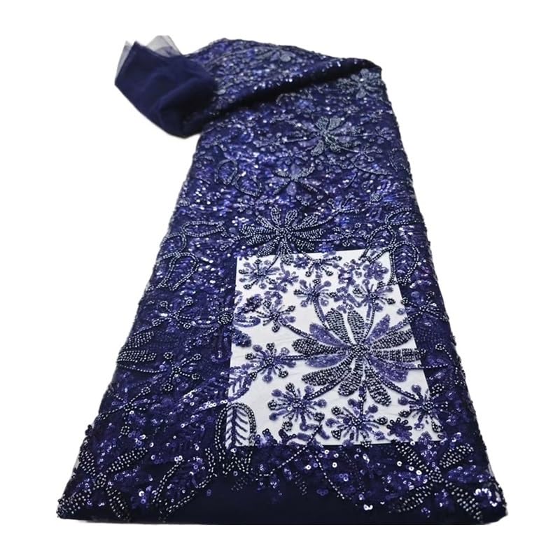 Tela cheongsam de malla con lentejuelas y bordado floral azul para vestido hanfu