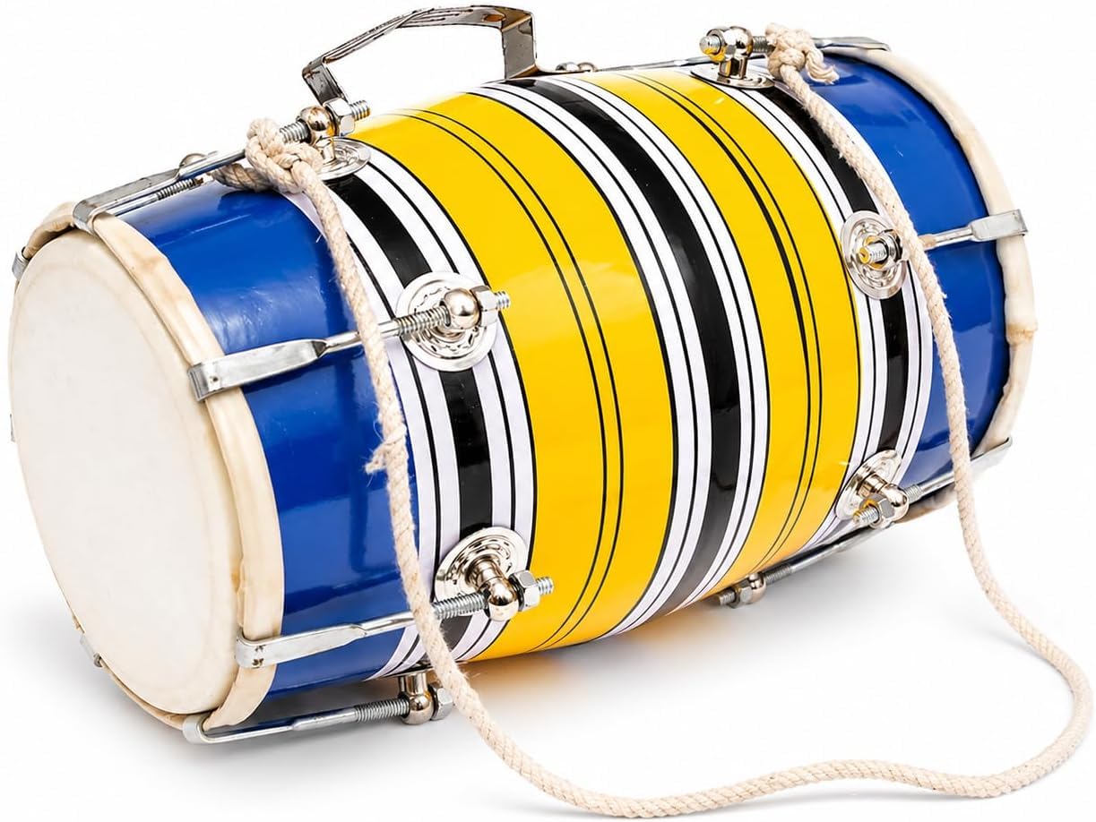Set di tamburi classici indiani folk tabla Dholak da 30,5 cm, fatti a mano, in legno e pelle, con 14 bulloni regolabili e chiave di accordatura, strumenti musicali a percussione a mano per musicisti