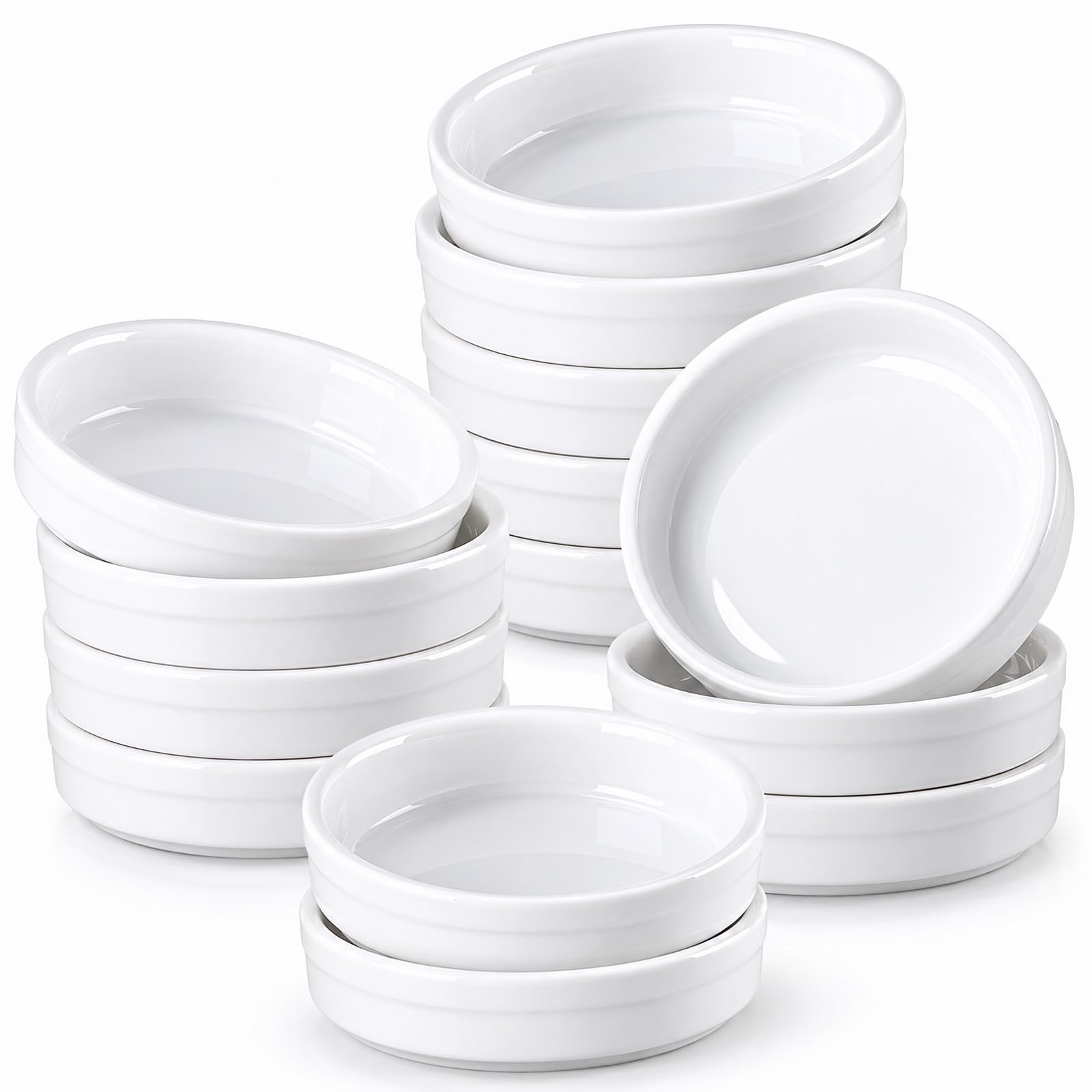 ONEMORE Creme Brulee Ramekins - Platos de cerámica para hornear de 4 onzas, juego de ramequines aptos para horno, tazas pequeñas de porcelana para soufflé, natillas, salsa de inmersión, utensilios de