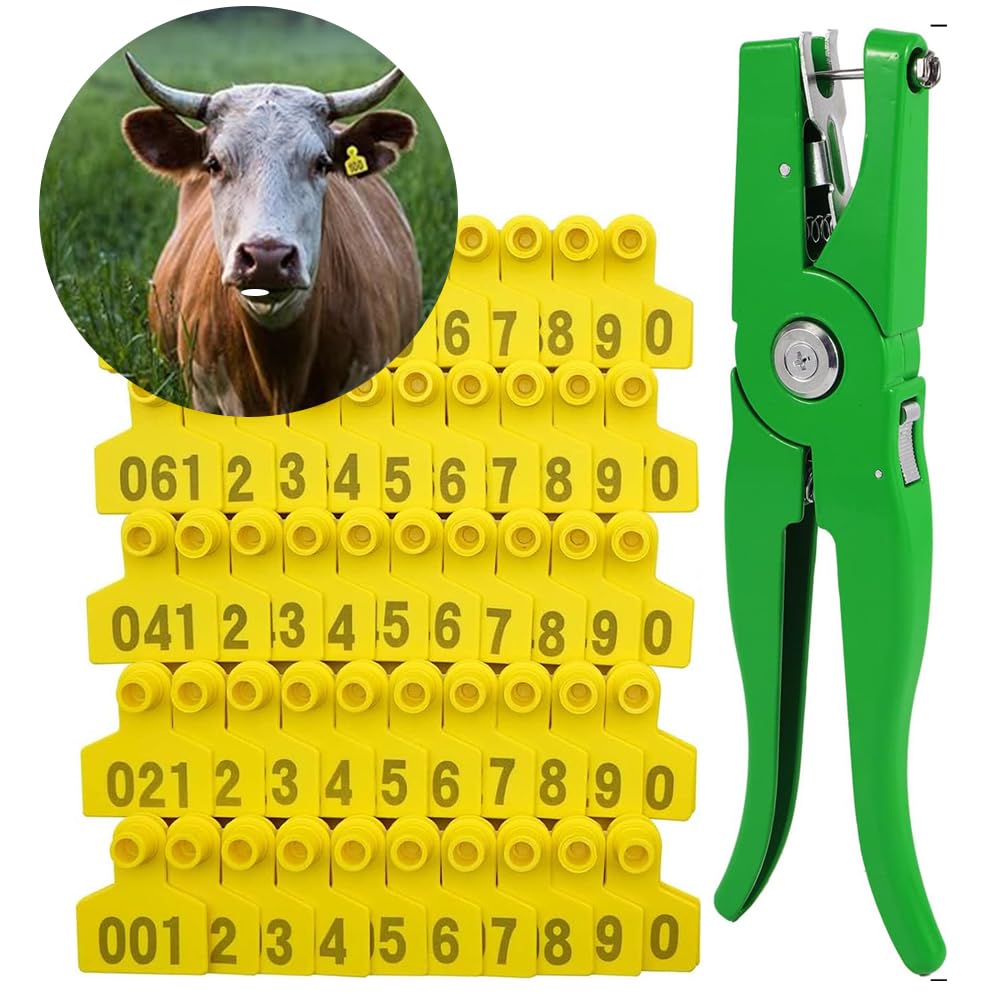 Kopfhörer-Marken, 100 Stück TPU-Krotal für Rinder, Ziegen, Rinder, Schafe, Schweine, Hunde und Hirsche, mit 1 Applikator 201-300/301-400 (Gelb, 201 300)
