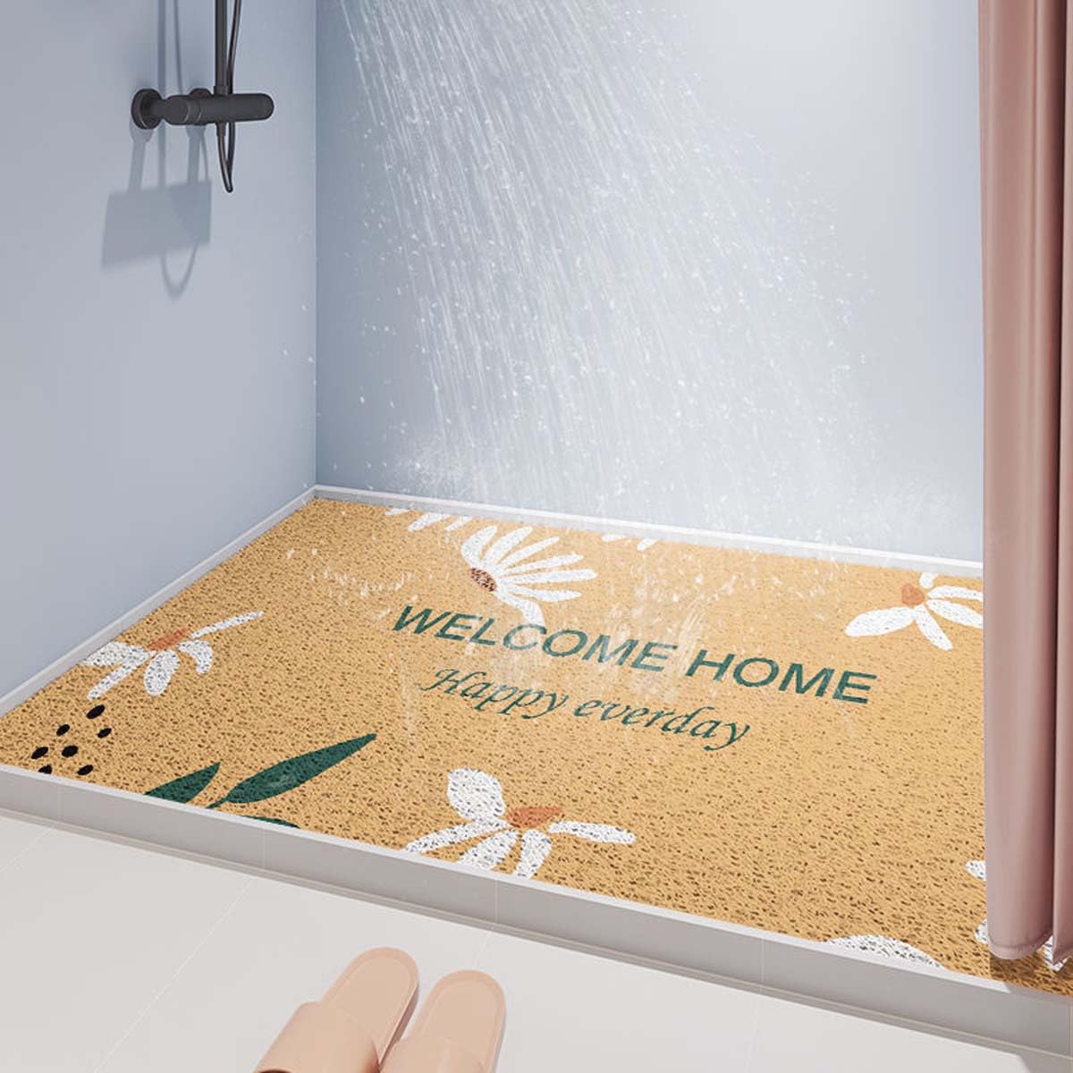 Tapis de douche en luffa antidérapant grand format à séchage rapide pour salle de bain