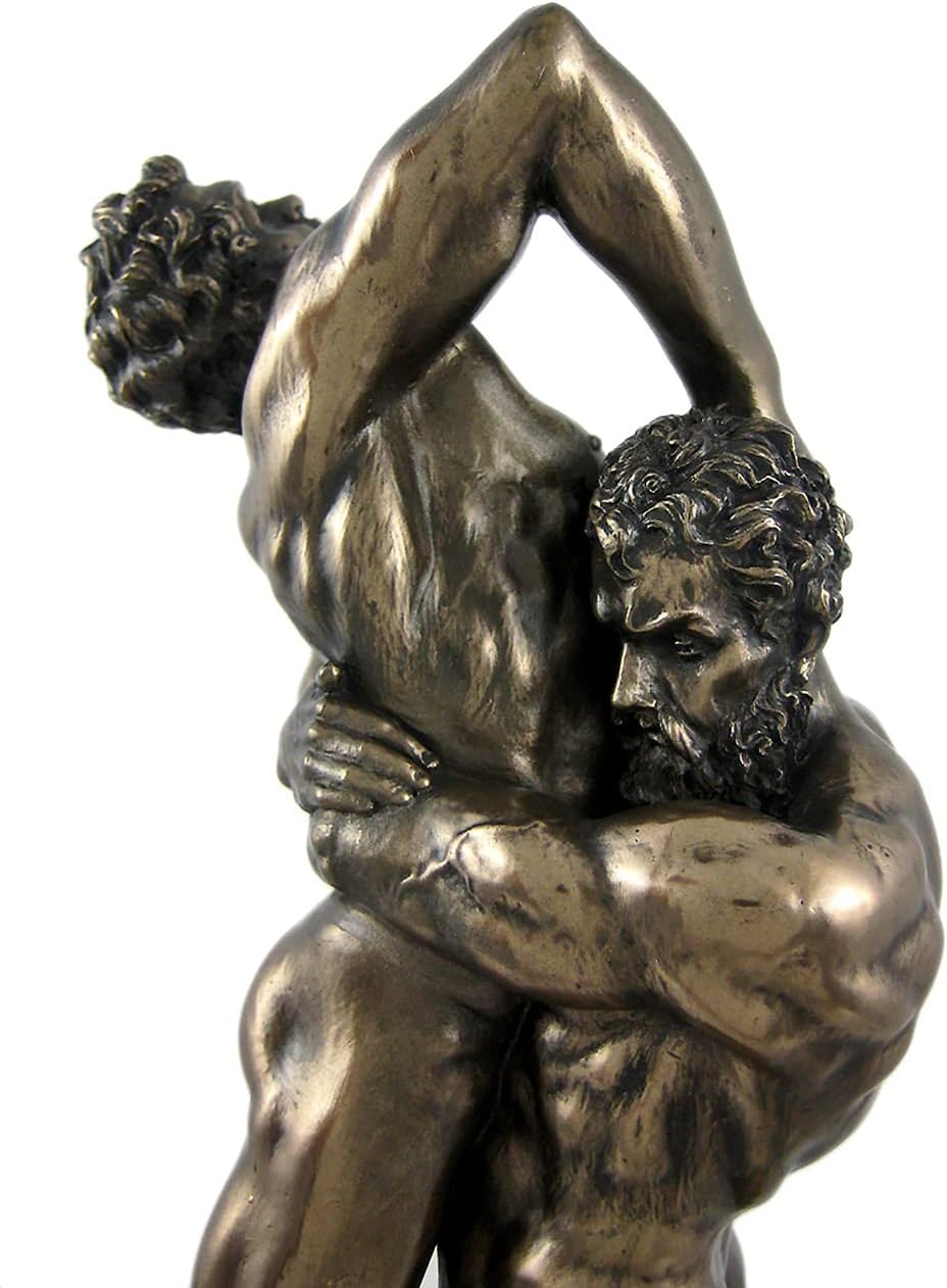 US Hercules and Anteus Bronze Finish Statue Greek Myth