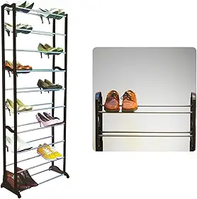 Sapateira Vertical 30 Pares com 10 Prateleiras Empilháveis – Organizador de Sapatos em Metal e Plástico, Compacta e Resistente para Closet, Quarto, Sala e Entrada