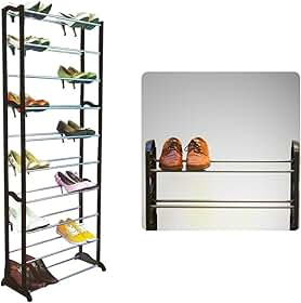 Sapateira Vertical 30 Pares com 10 Prateleiras Empilháveis – Organizador de Sapatos em Metal e Plástico, Compacta e Resistente para Closet, Quarto, Sala e Entrada