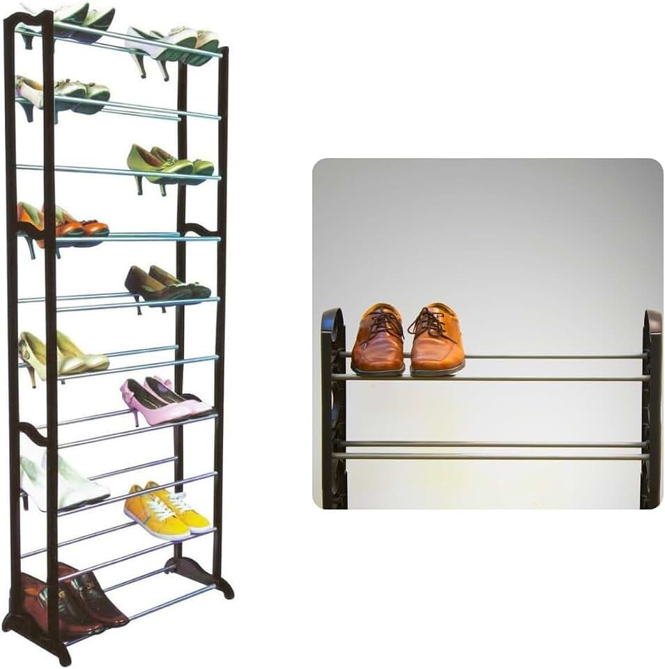 Sapateira Vertical 30 Pares com 10 Prateleiras Empilháveis – Organizador de Sapatos em Metal e Plástico, Compacta e Resistente para Closet, Quarto, Sala e Entrada