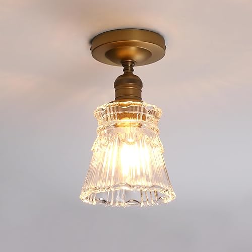 Pathson Flush Mounted Ceiling Light with Heavy Handmade Crafts Glass, Modern Hardwired Stripes Ceiling Lamp Lighting for Living Room Bedroom