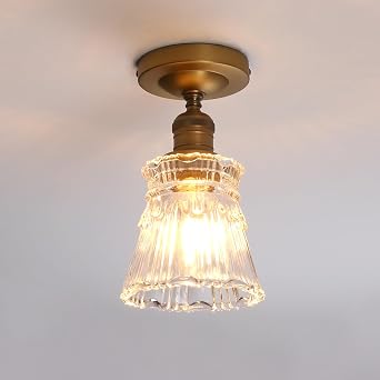 Pathson Flush Mounted Ceiling Light with Heavy Handmade Crafts Glass, Modern Hardwired Stripes Ceiling Lamp Lighting for Living Room Bedroom Farmhouse Hallway Foyer Loft