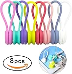 8 Pcs Magnetic Twist Ties,Reutilisable Silicone Twyst Ties ,Magnetic Cable Ties Clips pour le bundling et l'organisation de câbles,Câbles d'écoute,USB Charger des cordes, & Porte-clés de détention