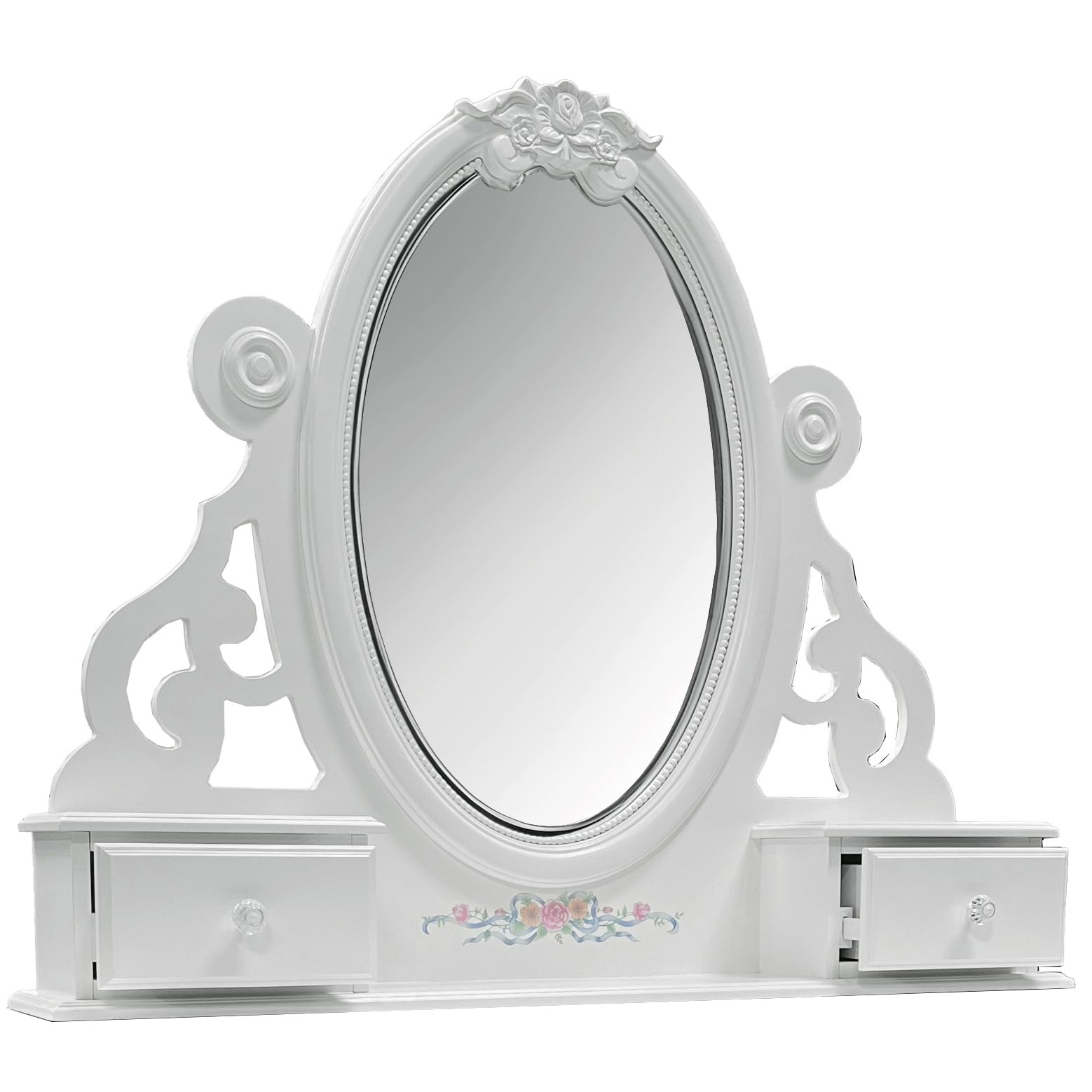 Acme Flora Contemporary Wooden Mirror with 2 Jewelry Drawers in White
