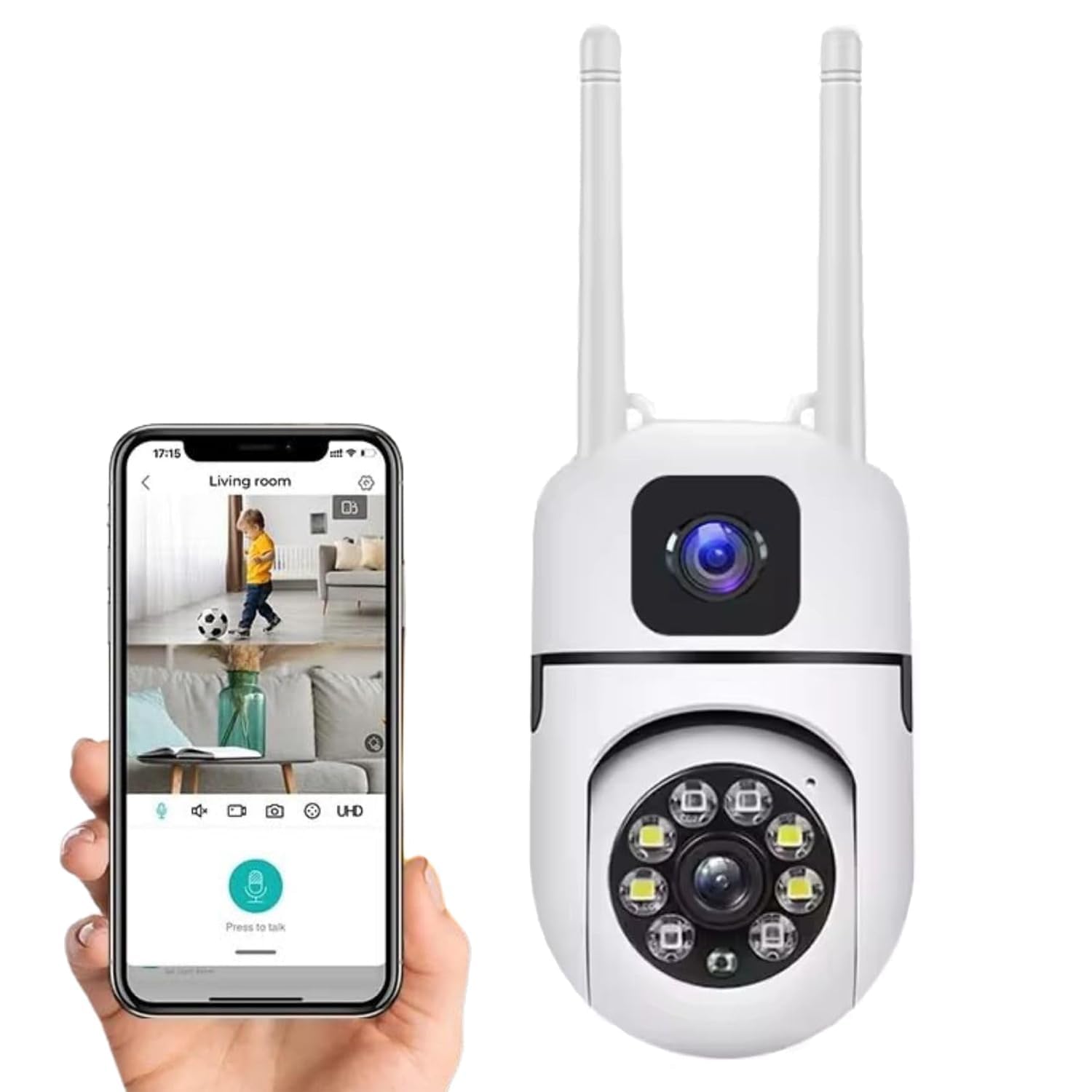 DDLC 4+4MP Dual Lens Mini Ptz CCTV Camera | 360 Degree Security WiFi Camera | Color Night Vision | Motion Tracking | Two Way Audio | Wireless Security Camera for Home (Dual Lens Mini PTZ)