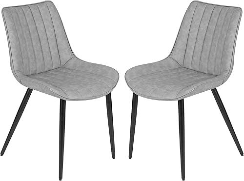 Miniatura 8 de AVAWING Juego de 2 sillas de comedor, modernas de mediados de siglo con patas de metal, silla tapizada de cuero Canglong, silla de ocio, silla de