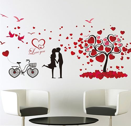 Miniatura 4 de BIBITIME Calcomanía de pared DIY con diseño de flor de durazno y árbol de cerezo japonés, calcomanías de pared de ramas, pájaros amorosos,