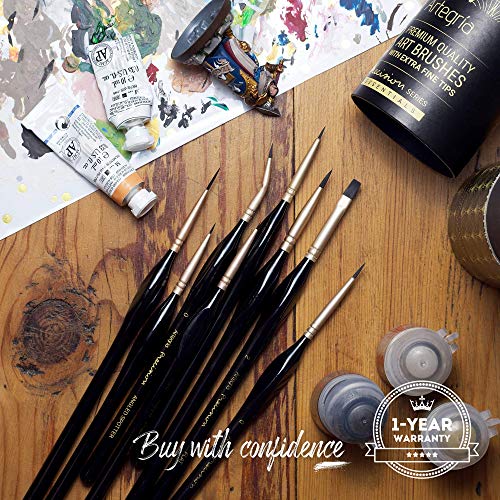 Artegria Detail Paint Brush Set - 8 Miniature Paint Brushes - Extra Fine Tips Ergonomic Handles Angled Spotter For Small Scale Models Warhammer 40K Paint By Numbers For Adults - Acrylic Watercolor Oil #TOP5