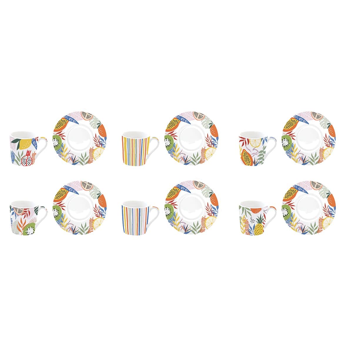 Easylife - Coffret 6 Tasses A Cafe en Porcelaine 100ML Tutti Frutti