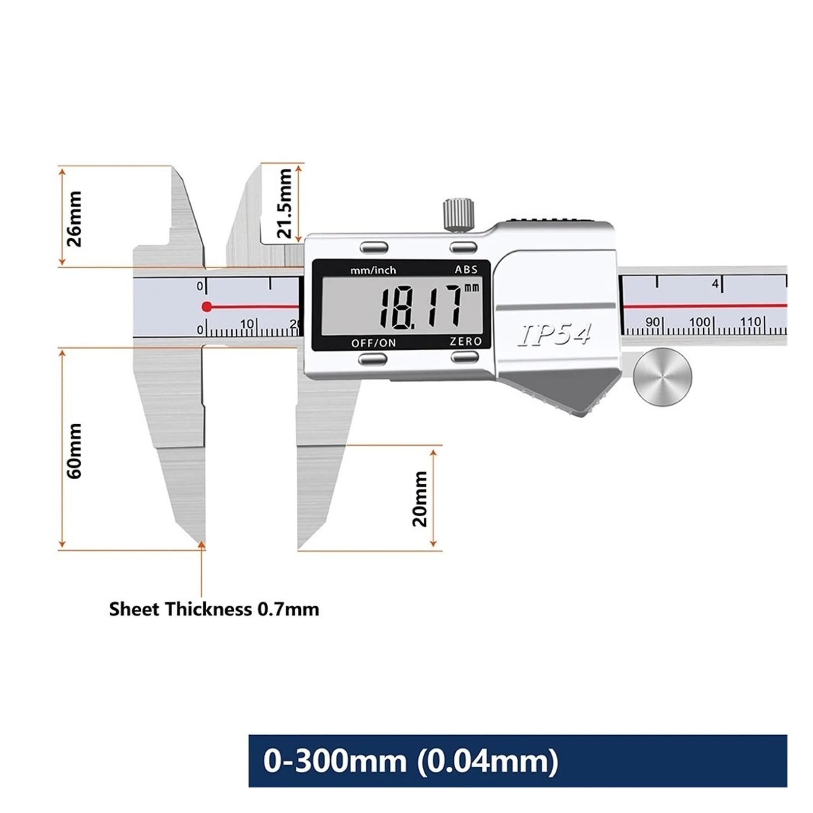 Digitaler Messschieber, 0–150 mm, 0–200 mm, 0–300 mm, Edelstahlblech, digitaler Messschieber, Messwerkzeug, Messschieber, Industrie-Messschieber(0-300mm)