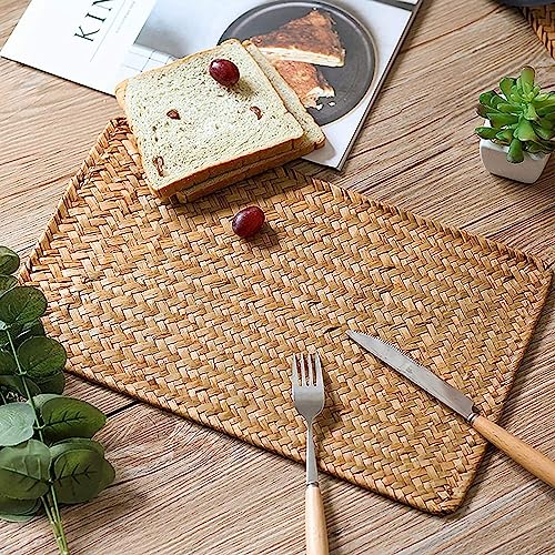 All Natural Handmade Woven Wood Placemats Set Of 6, Outdoor Rattan Seagrass, Eco-Friendly Wicker Bamboo Cork, Washable Non-Slip Jute Place Mats For Dining Table (17" X 12") #TOP6