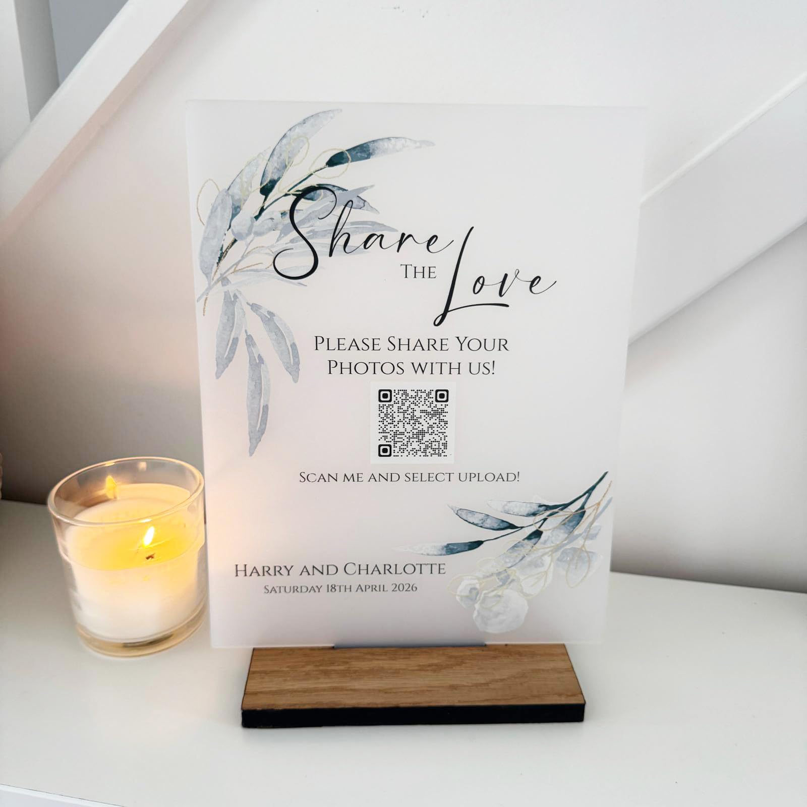 Luck And Luck White Wedding Qr Code Sign, Personalised Photo Sharing Wooden Plaque, Share The Love Photobooth, Wedding Reception Table Decorations