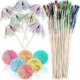 palillos chinos para comer Material confiable y seguro: ambos parasoles de cóctel están hechos de madera natural y material de papel, confiable y no tóxico, y los palillos de frutas están hechos de papel de aluminio y material de madera, que presenta una mano de obra fina y una apariencia exquisita, patrones claros y hermosos en el paraguas, colores varios y vivos, no fáciles de dañar, materiales duraderos para brindarle un efecto decorativo prolongado