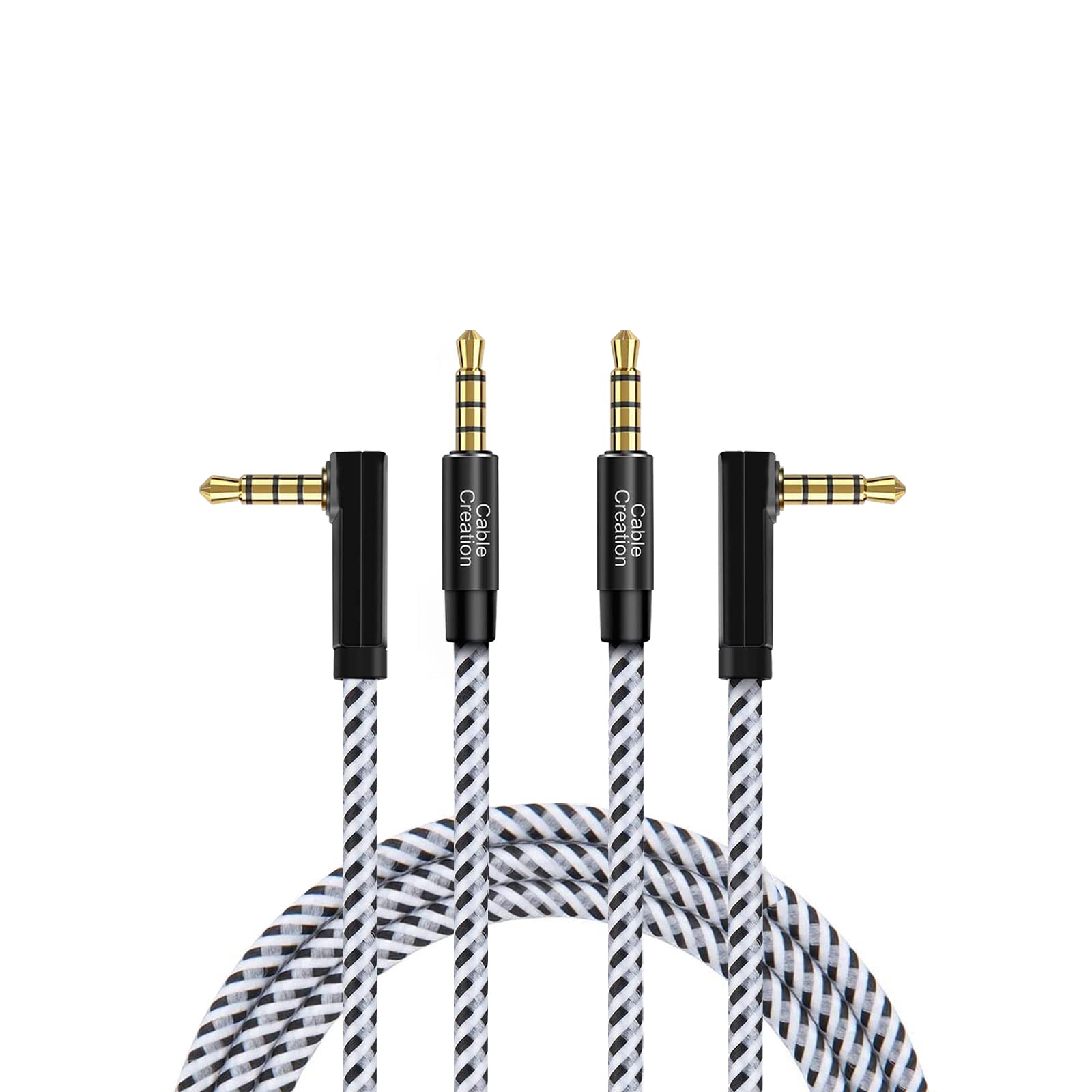 CableCreation 2 Pack 3.5mm Audio Cable 3FT/0.9m, 90 Degree Right Angle 4-Conductor TRRS Stereo Aux Cable (Microphone Compatible) for Headphones, Phones, iPads, 2018 Mac Mini, Home/Car Stereos & More