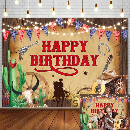 Toile de fond anniversaire cowboy grand format 2,4x1,8 m motif rustique haute netteté