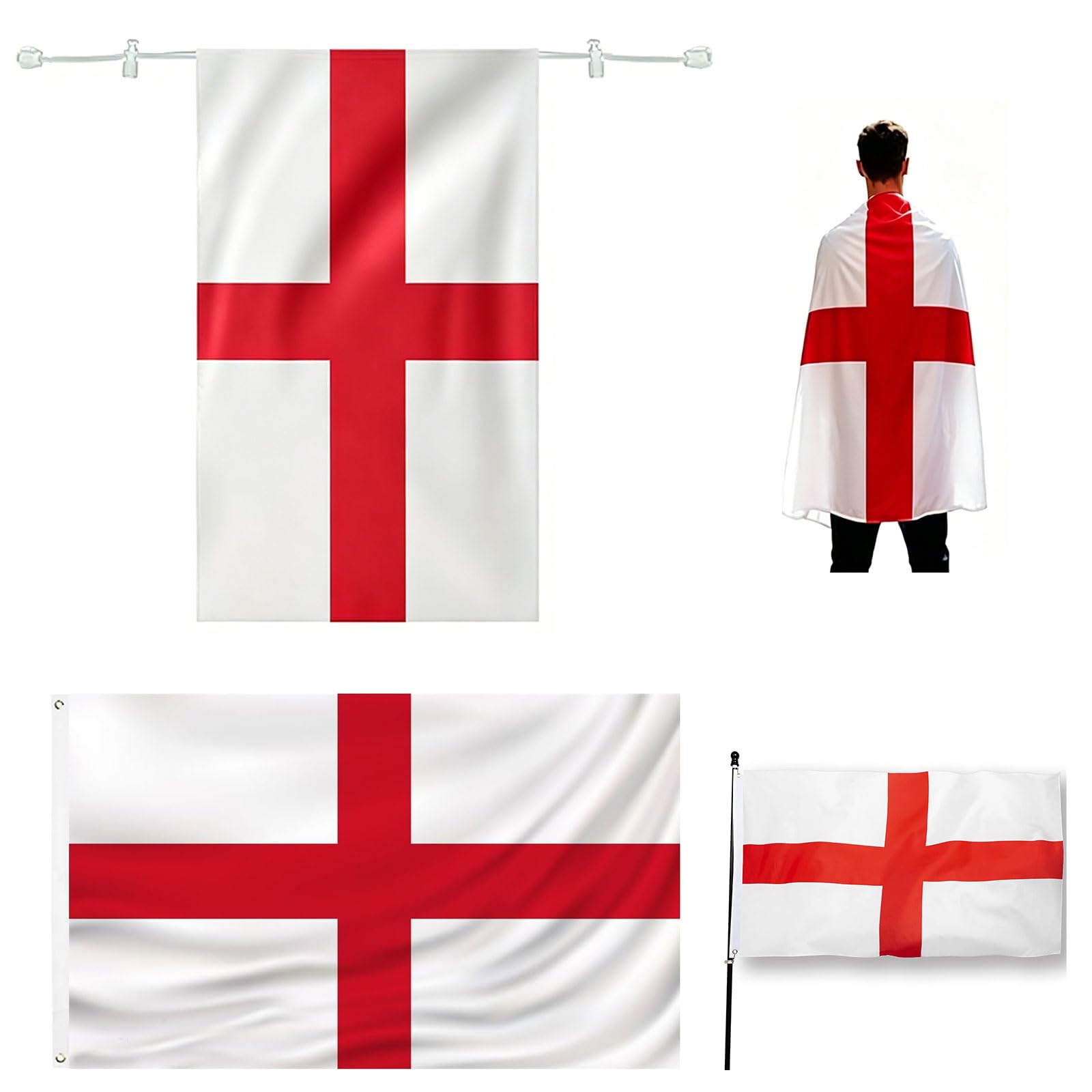 2026 World Cup England Flag Bundle, 3x5 FT England Flag Cape & Double Sided National Flag, Heavy-Duty Polyester with 2 Brass Grommets, Perfect for World Cup, Sports Events and Holiday Decor