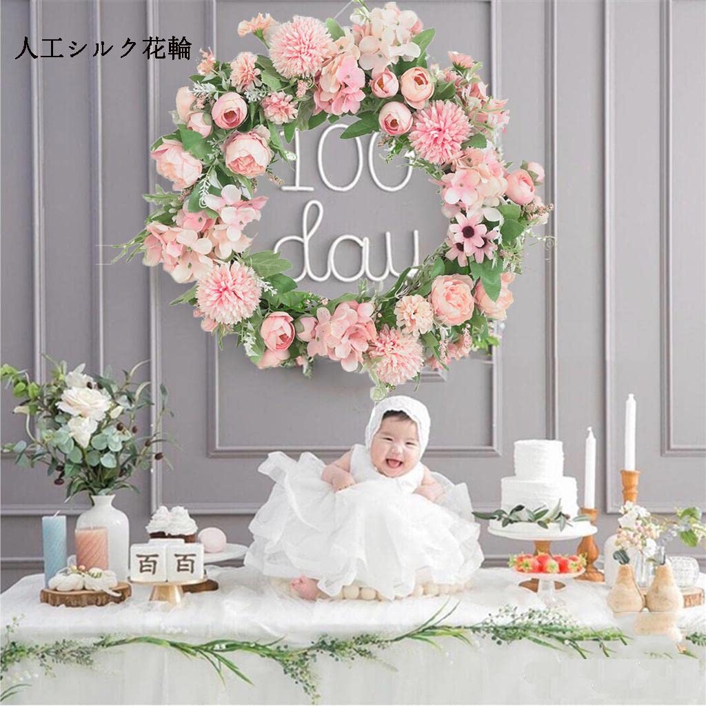 Ghirlanda di fiori artificiali Ø 40 cm, ghirlanda da porta, ghirlanda da parete | Decorazione primaverile con fiori artificiali per casa, feste, matrimoni ecc., ghirlande estive rosa chiaro per porte