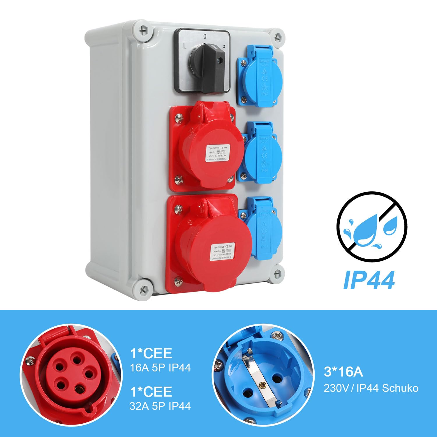 Distributore Da Parete Con Interruttore FI - 4 Prese Schuko + CEE 16/32A Per Cantieri - Foto 5