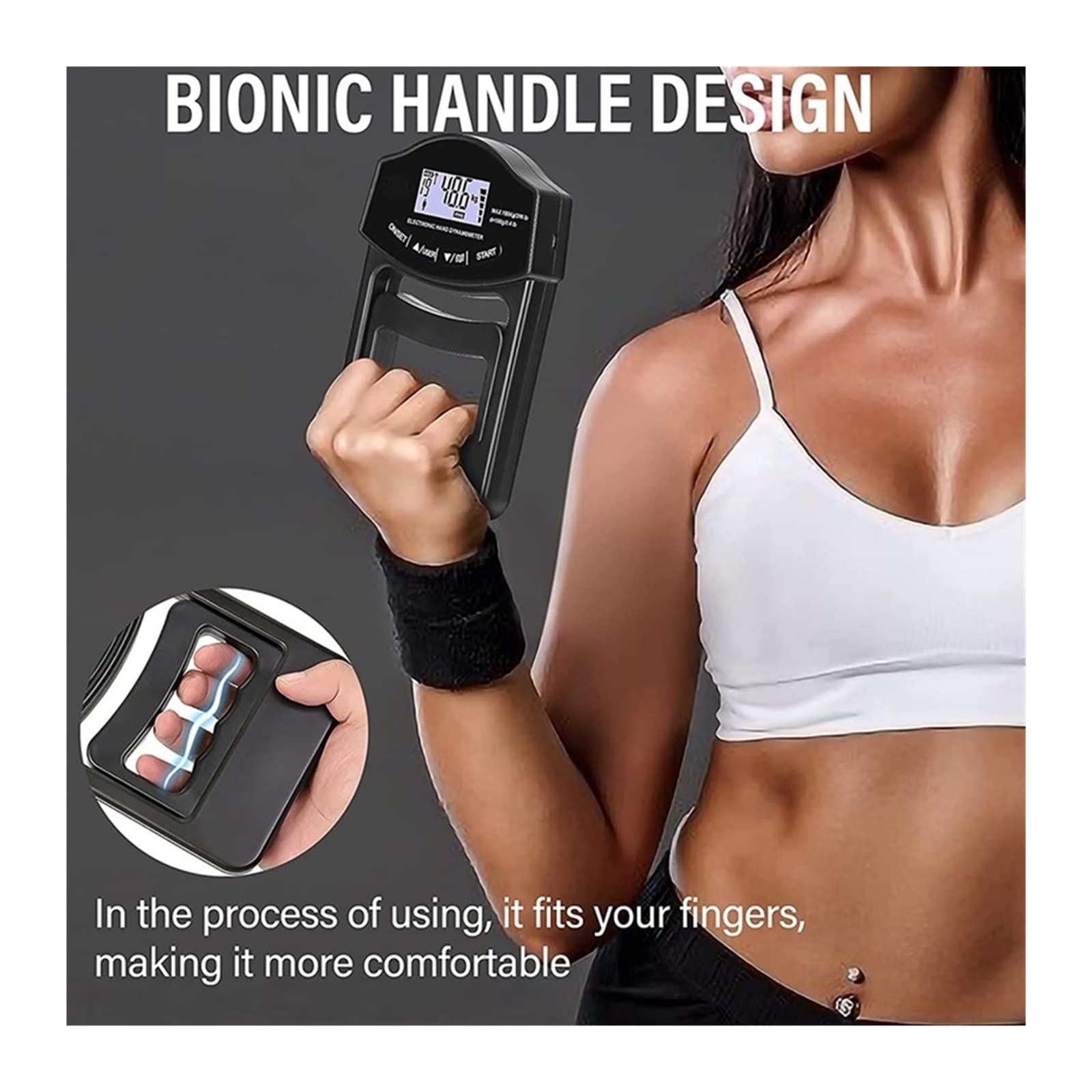 Misuratore di forza digitale Tester di resistenza della presa, 396 libbre/180 kg Dynamometro a mano digitale Meto di resistenza della presa USB LCD Schermate Dynamometer for impugnatura a mano per il