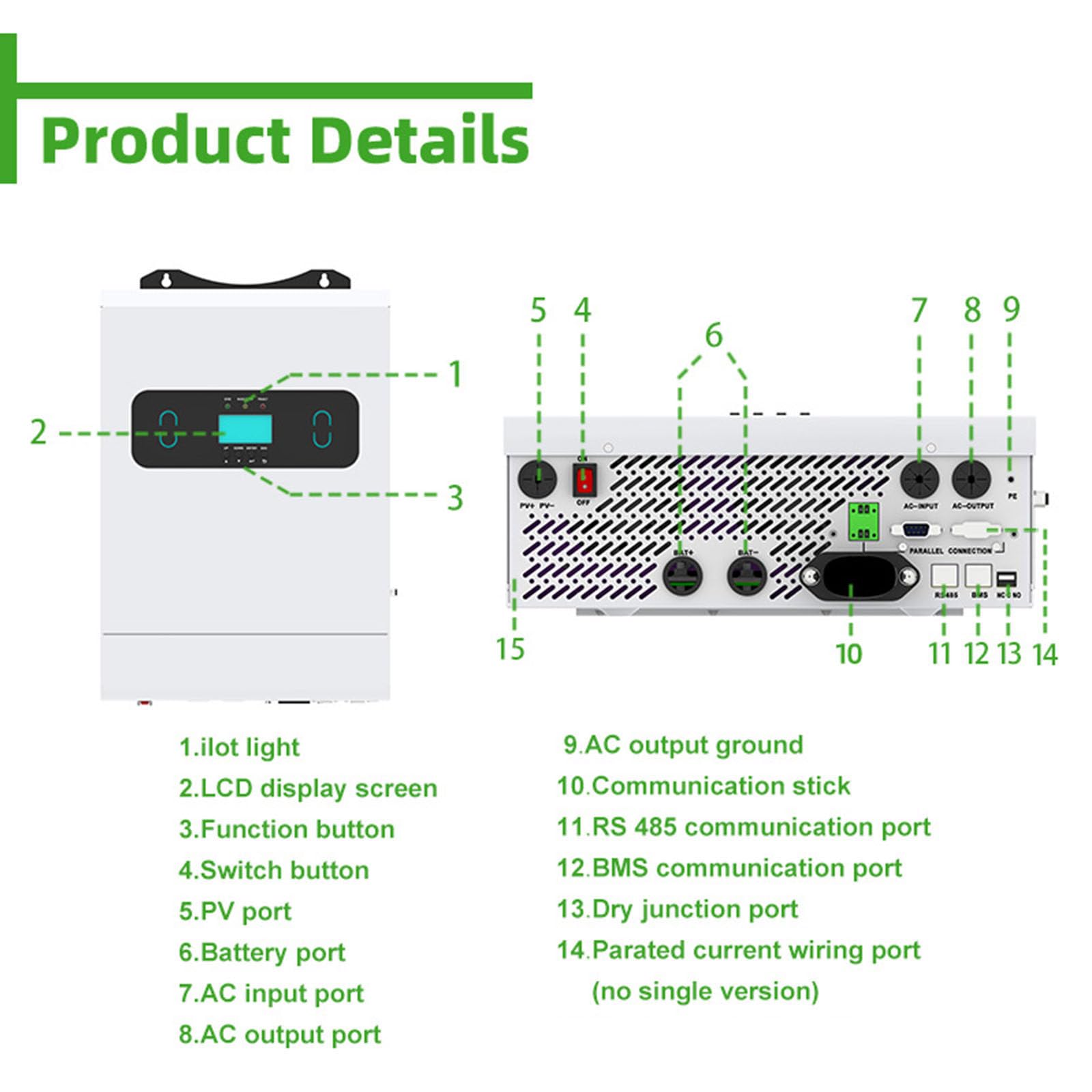 Inverter Solare da 3300 W, Inverter a Onda sinusoidale Pura, convertitore per Camper Fuori Rete Solare per Famiglie, Adatto per batterie al Piombo e al Litio,48V