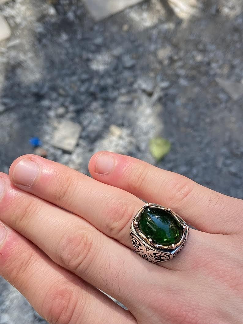 Men Handmade Ring, Green Stone Ring, Sterling Silver Vintage Ring, Men Silver Jewelry, Anniversary Gifts for Him
