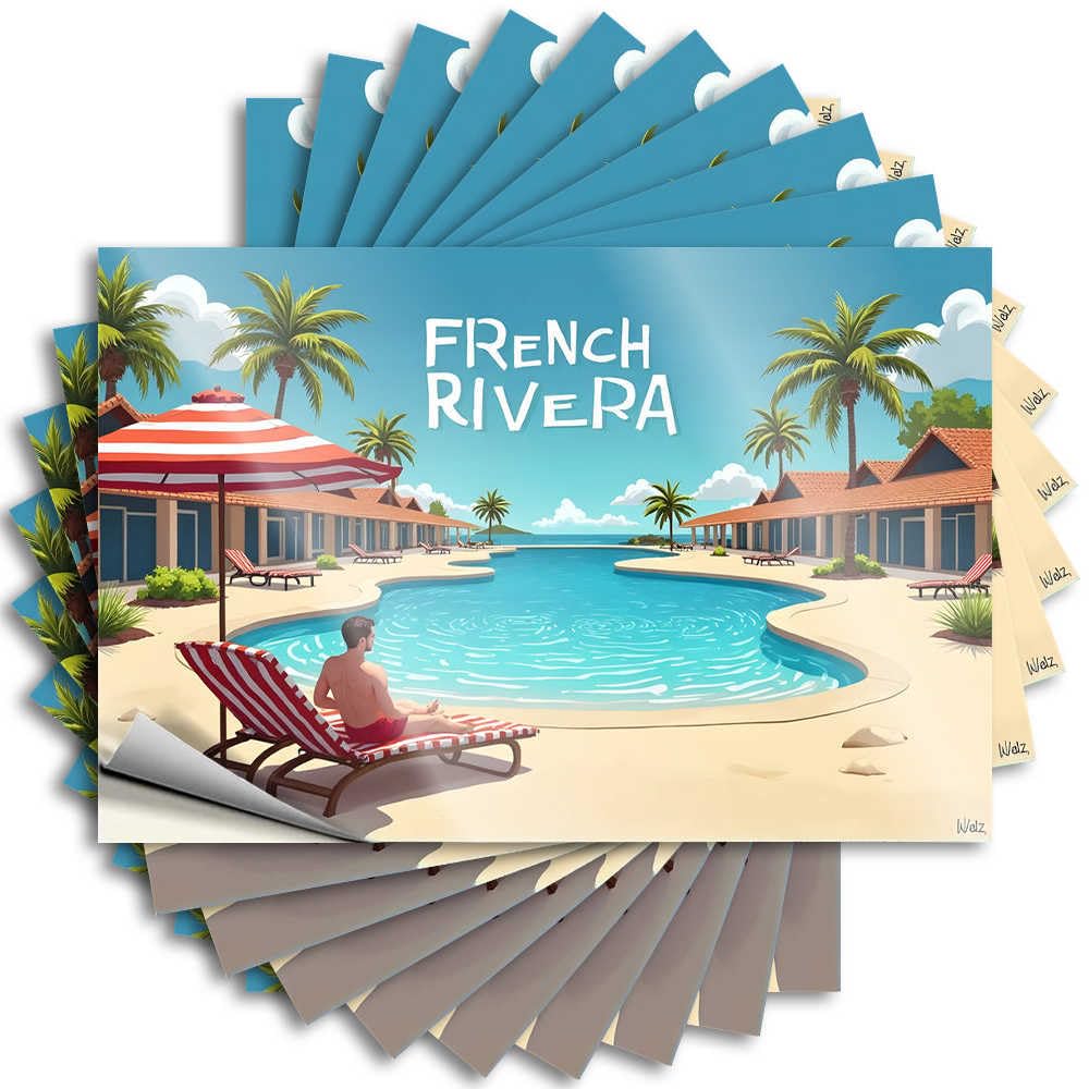Tattoo Modern Waterproof Vinyl Sticker | Relaxing By The Pool in French Riviera Paradise Core Bottle for Drinking DIY Projects(12X18CM)