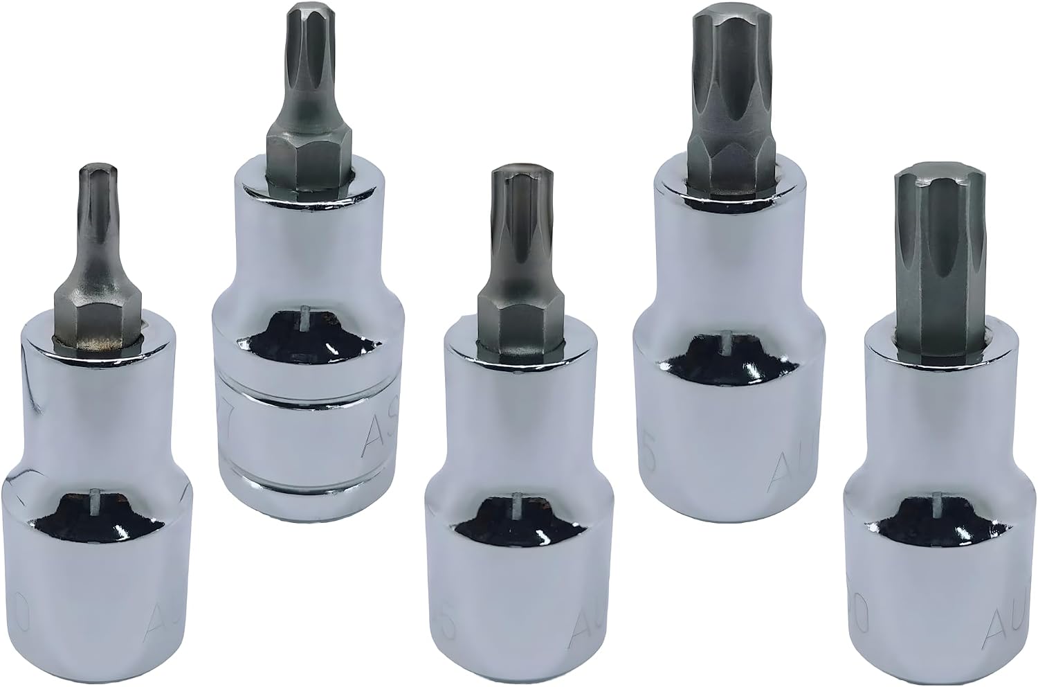 9 Pcs. CRV (T-10, T-15, T-20, T-25, T-27, T-30, T-40, T-45, T-50) Torx Key Set, (9 Torx Key Set (Long)), Chrome