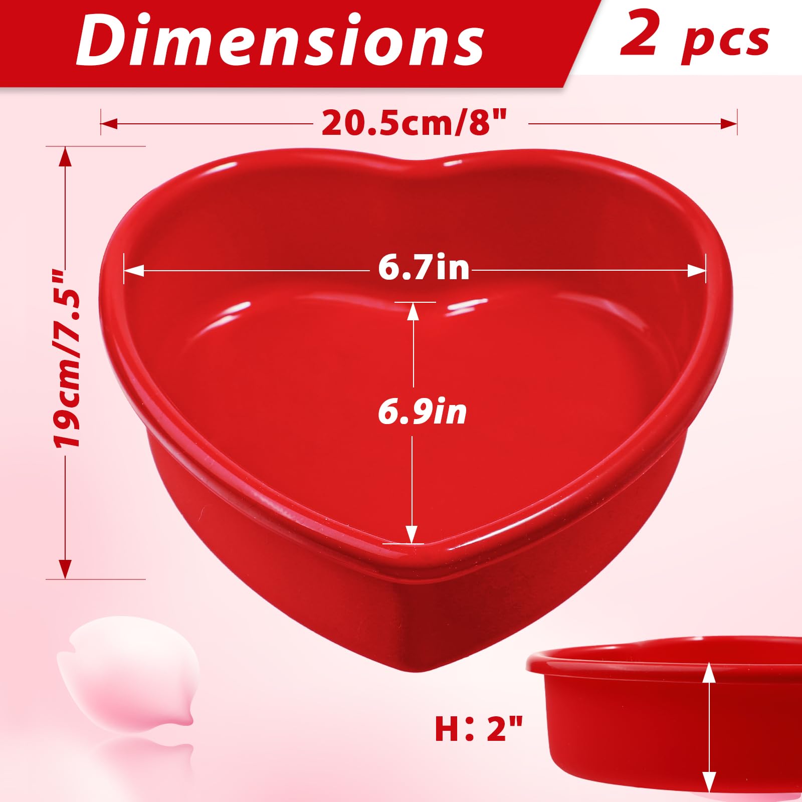 webake Heart Shaped Cake Tin 6 inch Silicone Cake Moulds 2 Pcs Love Heart Cake Moulds Heart Baking Tray for Cakes Pudding - Image 2