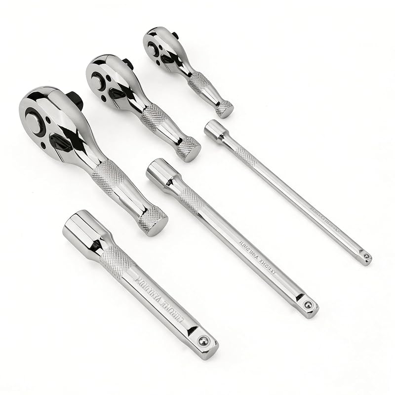 Kit de Chaves Catraca Curtas e Extensões de Soquete WRANIX com 6 Peças, 90 dentes, Acionamento de 6,35 mm, 9,53 mm e 12,7 mm