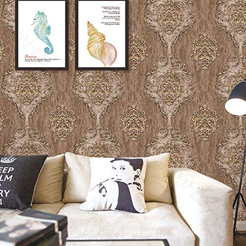 Image of Eurotex Damask Design Wall Paper for Wall Decor Roll for Covering Living Room, Bedroom Walls (Luxury Vinyl Coated 57 sq.ft Roll, Brown)